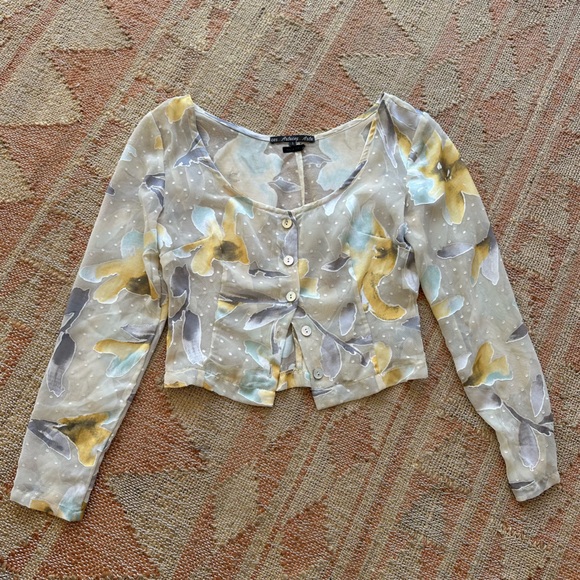 Vintage Tops - Vintage Y2K French Sheer Fairy Top with Swiss for and floral pattern